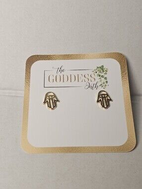 NWT Gold Hamsa Stud Earrings Gold Dipped Sterling Silver Pos Hand Made In Korea